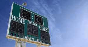 A blank sports scoreboard with no numbers displayed, symbolizing the need for athletic directors to gather meaningful student-athlete feedback rather than relying on empty or ineffective evaluation methods.