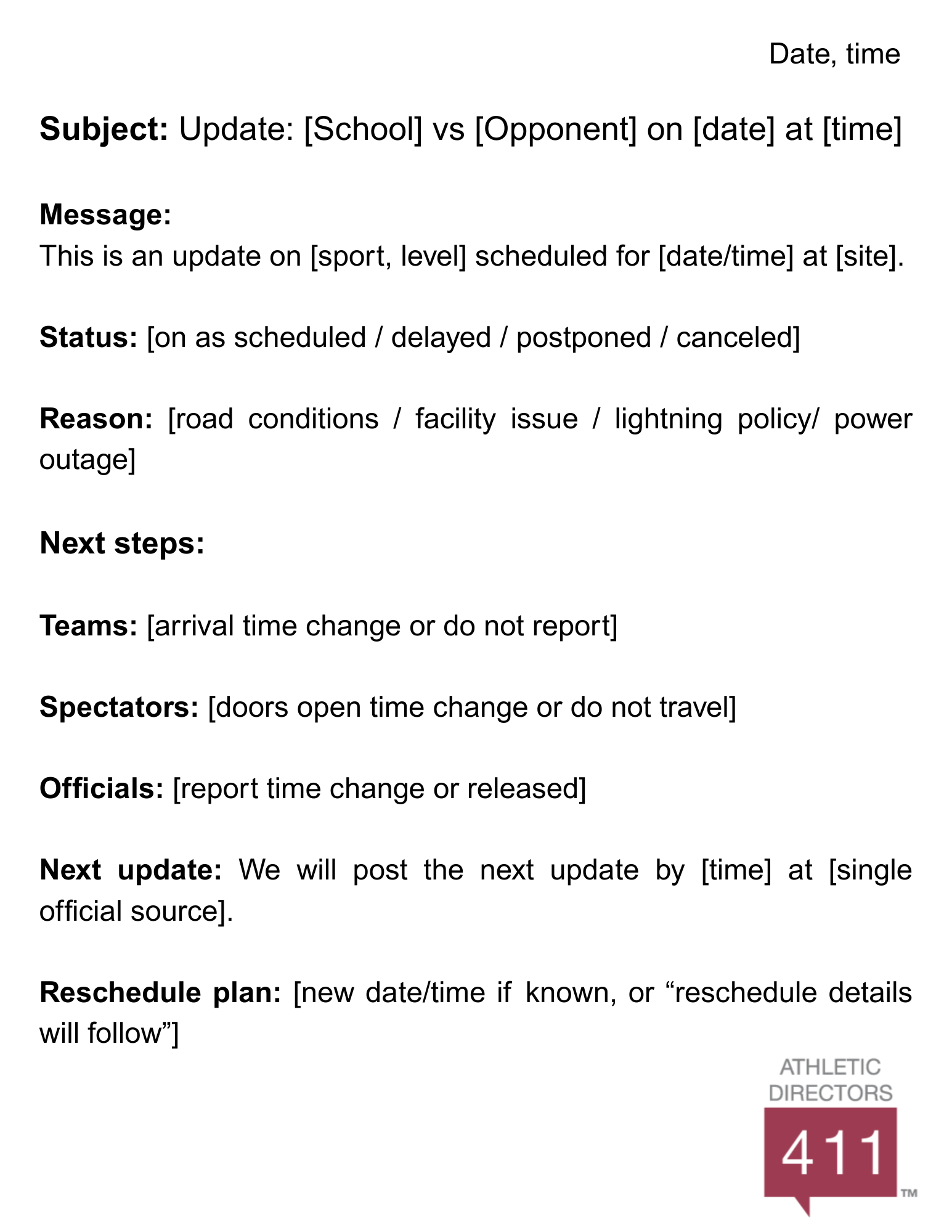 Cancellation messaging template